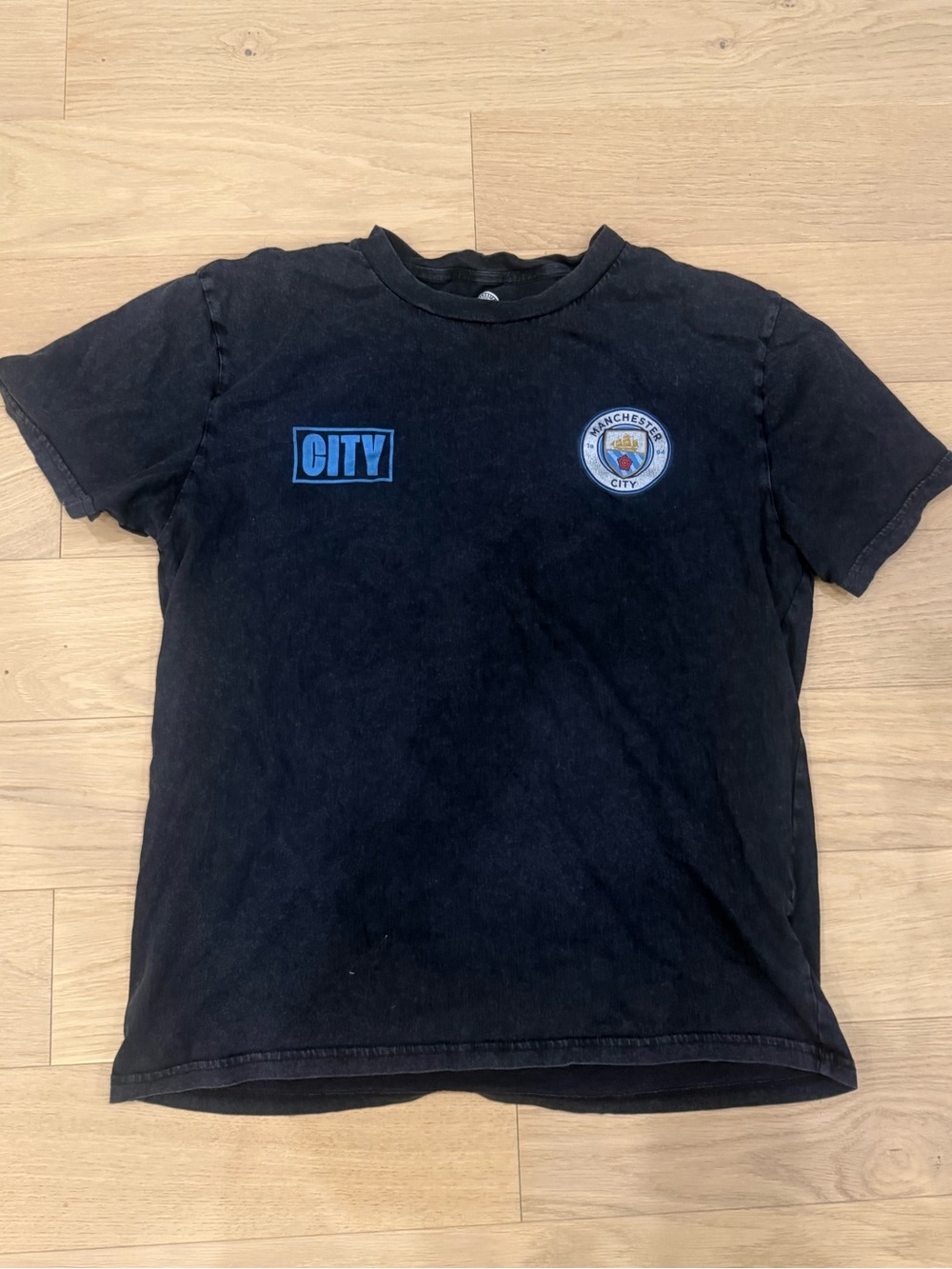 Manchester City Black Graphic Tee — 'City' Crest | Size Medium | Like New | Offi